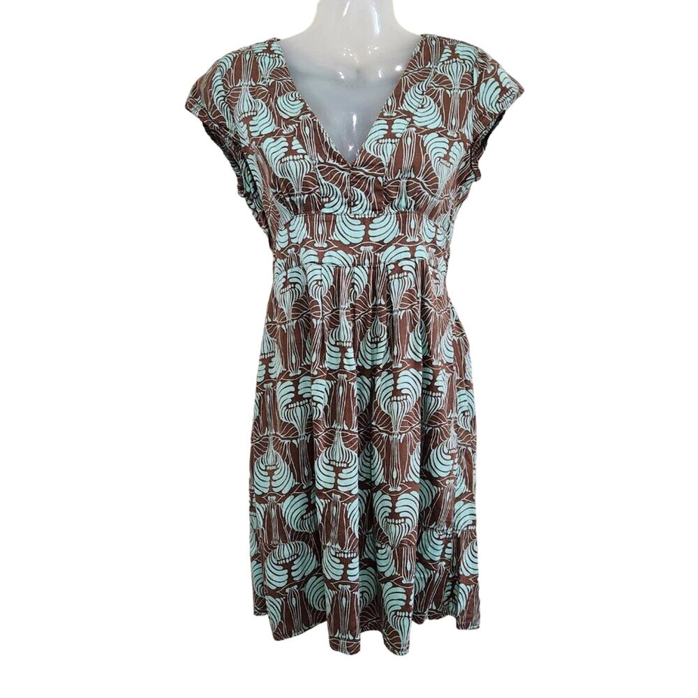 Tulle Printed V-neck Cap Sleeves Back Tie Waist Fit & Flare Mini Dress Sz small